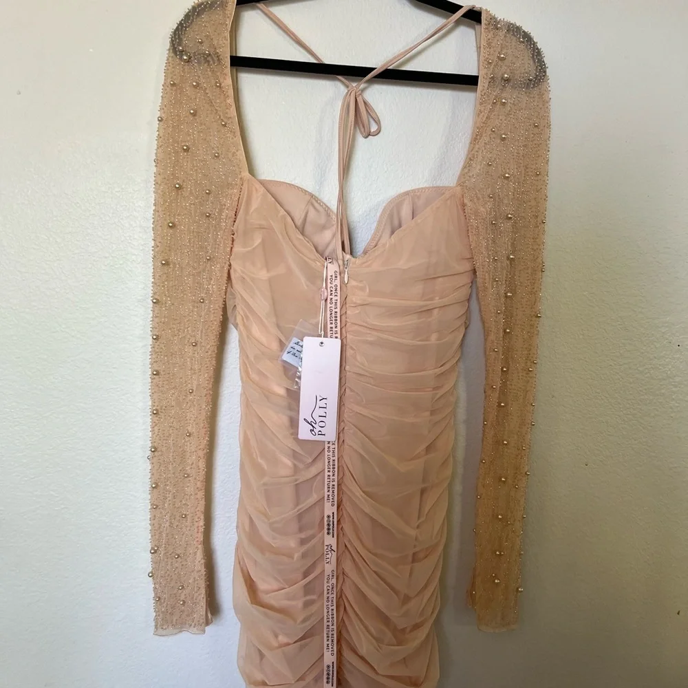 Oh Polly Peach Mesh Ruched Mini Dress - Picture 5 of 7